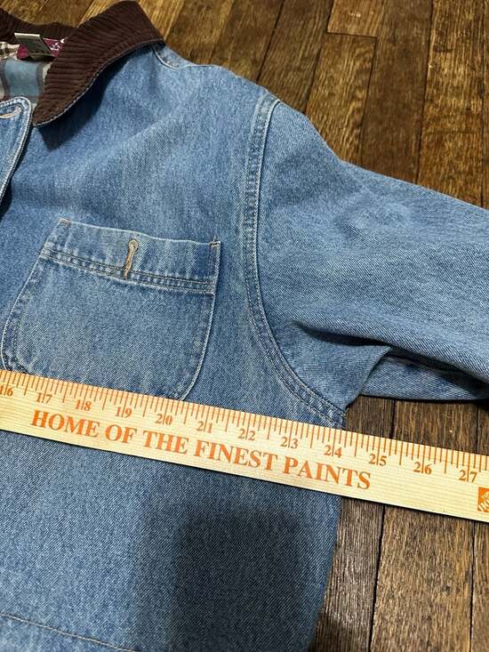 Vintage Denim Field Jacket 3 Pocket Chore Barn Coat Oversize Farm Cottage Large - Picture 7 of 9